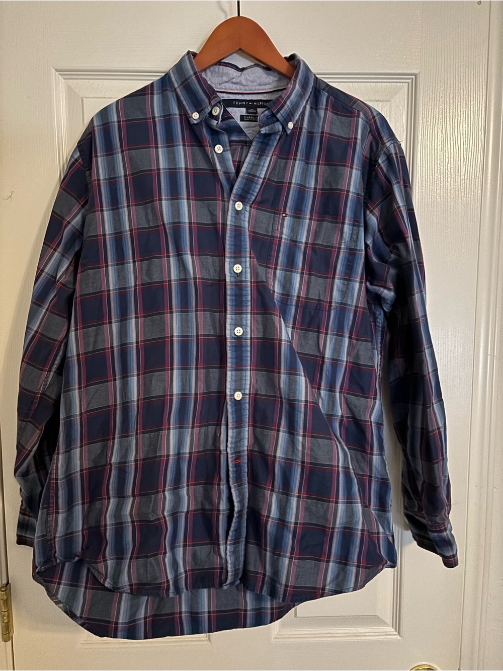 Tommy Hilfiger Blue and Red Plaid Button-Down Shirt - Men's